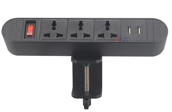 6,56 Ft связывают 3 универсалии и 2 USB-A с зажимом черноты ограничителя перенапряжения на расширении электророзетки стола переговоров настольном