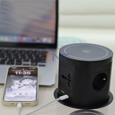 Кухня Скрытые пневматические всплывающие розетки с USB-портом и беспроводным зарядным устройством мощностью 15 Вт для офисного стола