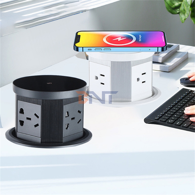 Вставленный настольный всплывающий скрытый разъем питания с портом USB AC Кухонный разъем 16A с беспроводным быстрым зарядным устройством для офиса