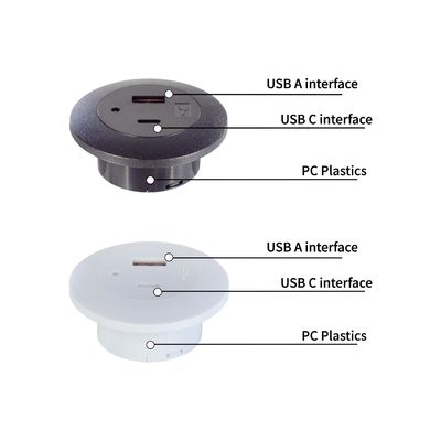 Пластиковая врезная настольная розетка с портами зарядки USB A+C
