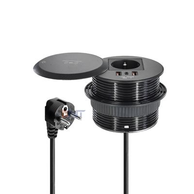 Встраиваемая розетка для стола или дивана, стандарт ЕС, с 2 портами Type A + 1 портом Type C для зарядки