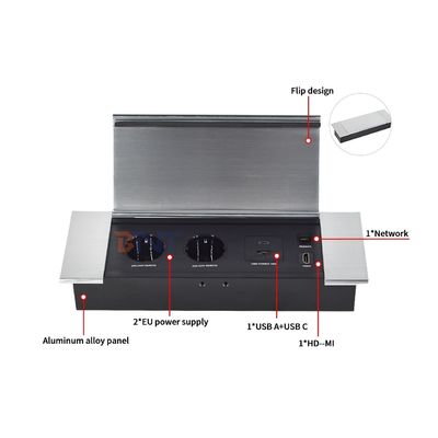 Hiddden Flip дизайн настольный разъем питания с двумя EUAC розетками USB A + C HDMI сеть