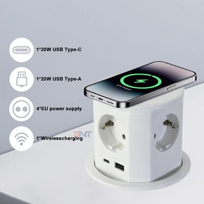 BNT Столовой офис Коммерческое использование IP44 4 токоведущие розетки 16A ABS Пневматический розетка USB A + C порты PD20W зарядка