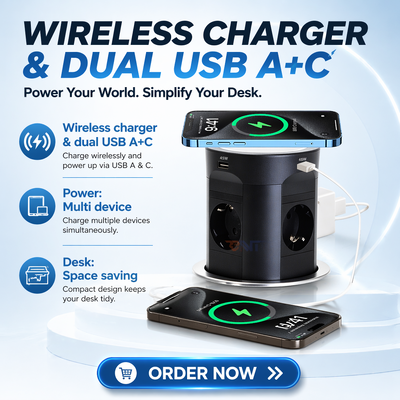 BNT Столовой офис Коммерческое использование 4 AC Power Pneumatic Pop-Up Desktop Socket Кухонный разъем Socket с двойным портом USB A + C PD45W зарядка